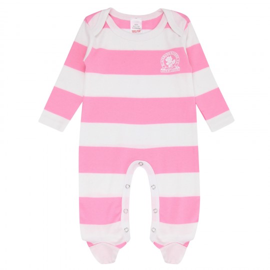 Pink/White Hooped Sleepsuit
