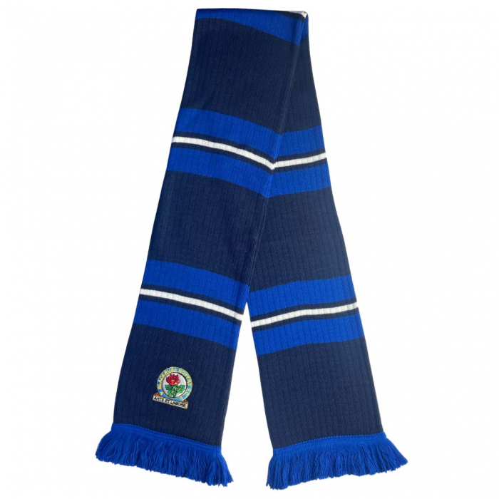 Blackburn Rovers navy blue, royal blue and white knitted scarf